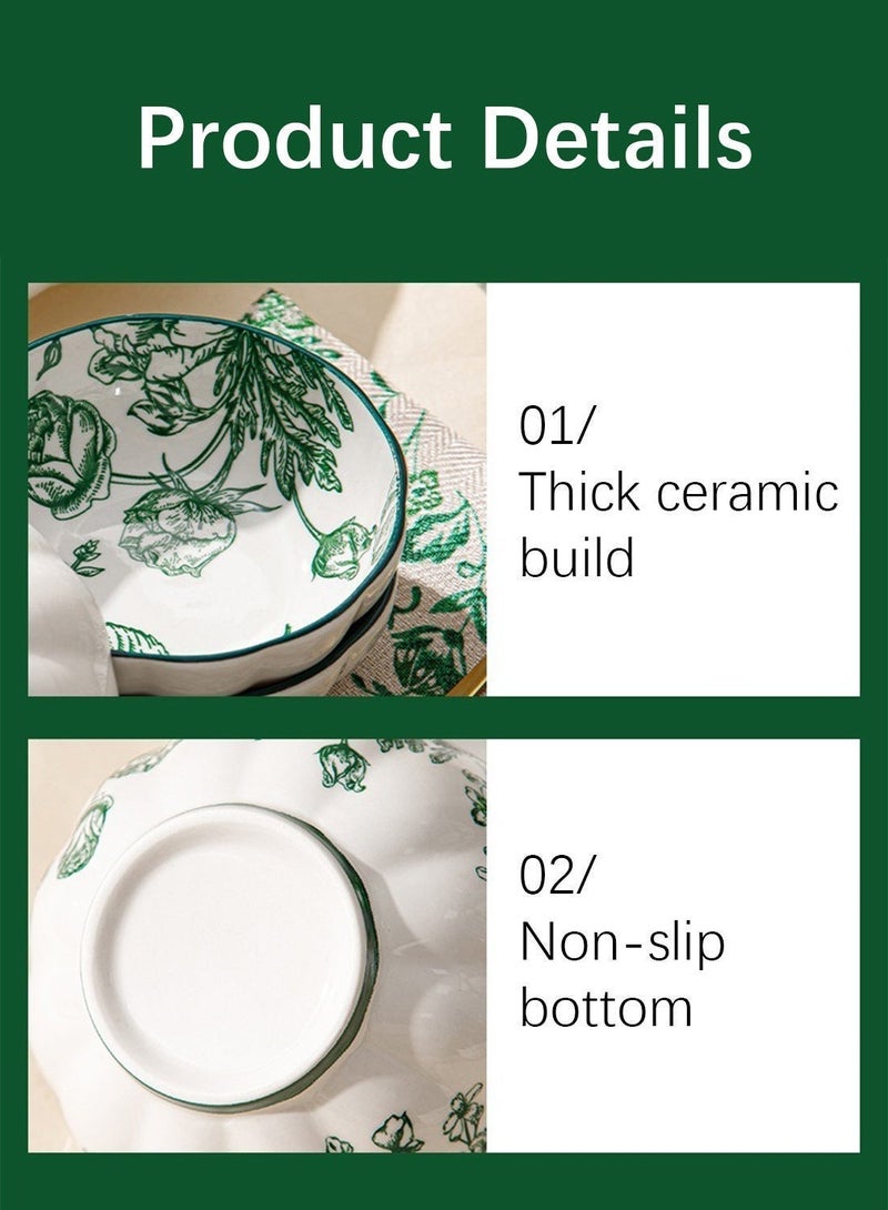 طقم عشاء من ١٨ قطعة، طقم هدايا، أدوات مائدة سيراميك كلاسيكية أنيقة، آمنة للاستخدام في غسالة الصحون والميكروويف، وردة خضراء - Image 3